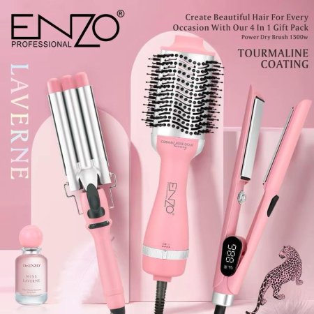 مجموعة ENZO الاحترافية 4 في 1 لتصفيف الشعر - إصدار Laverne الوردي